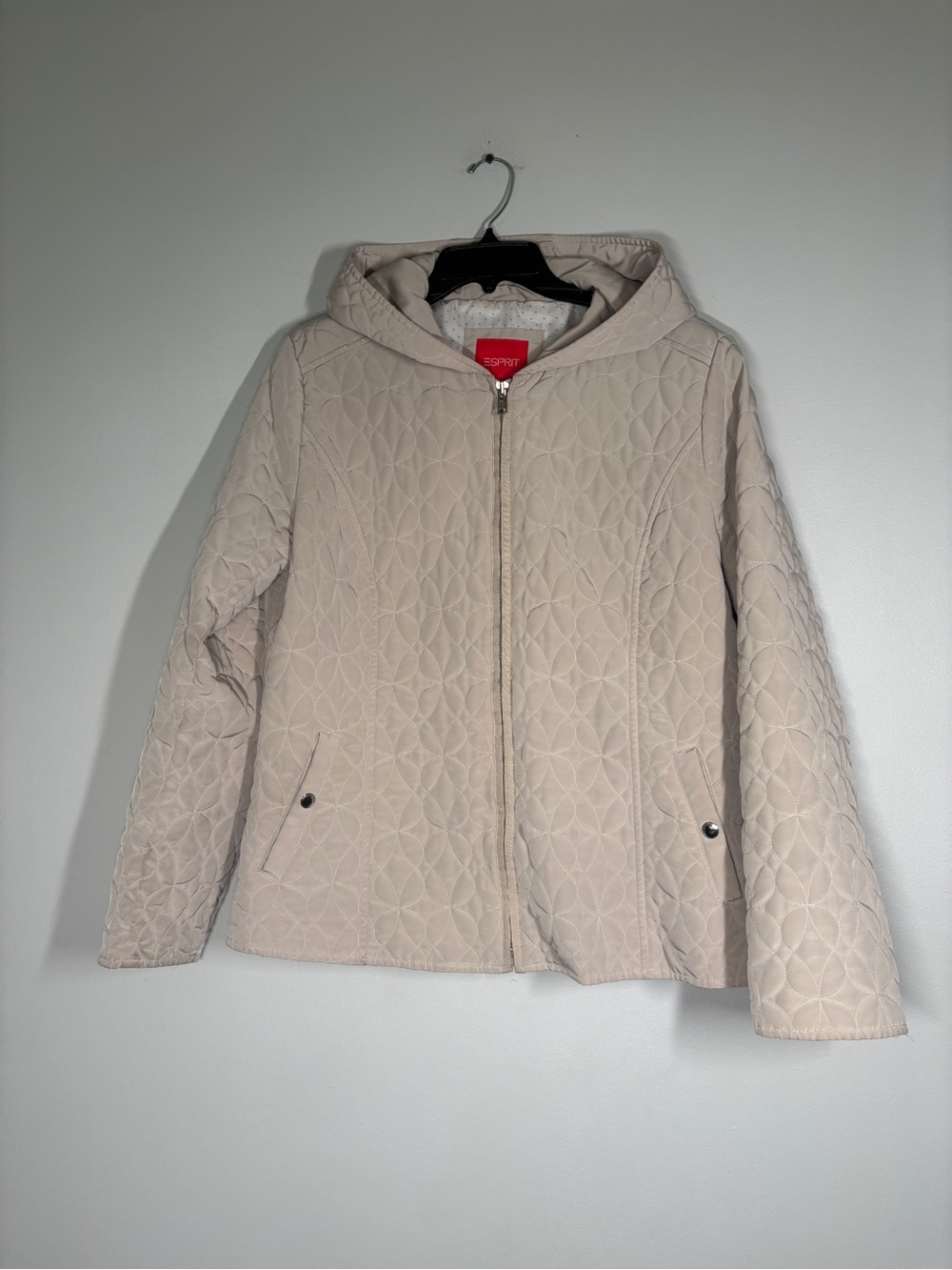 Esprit Light Cream Quilted Hooded Jacket